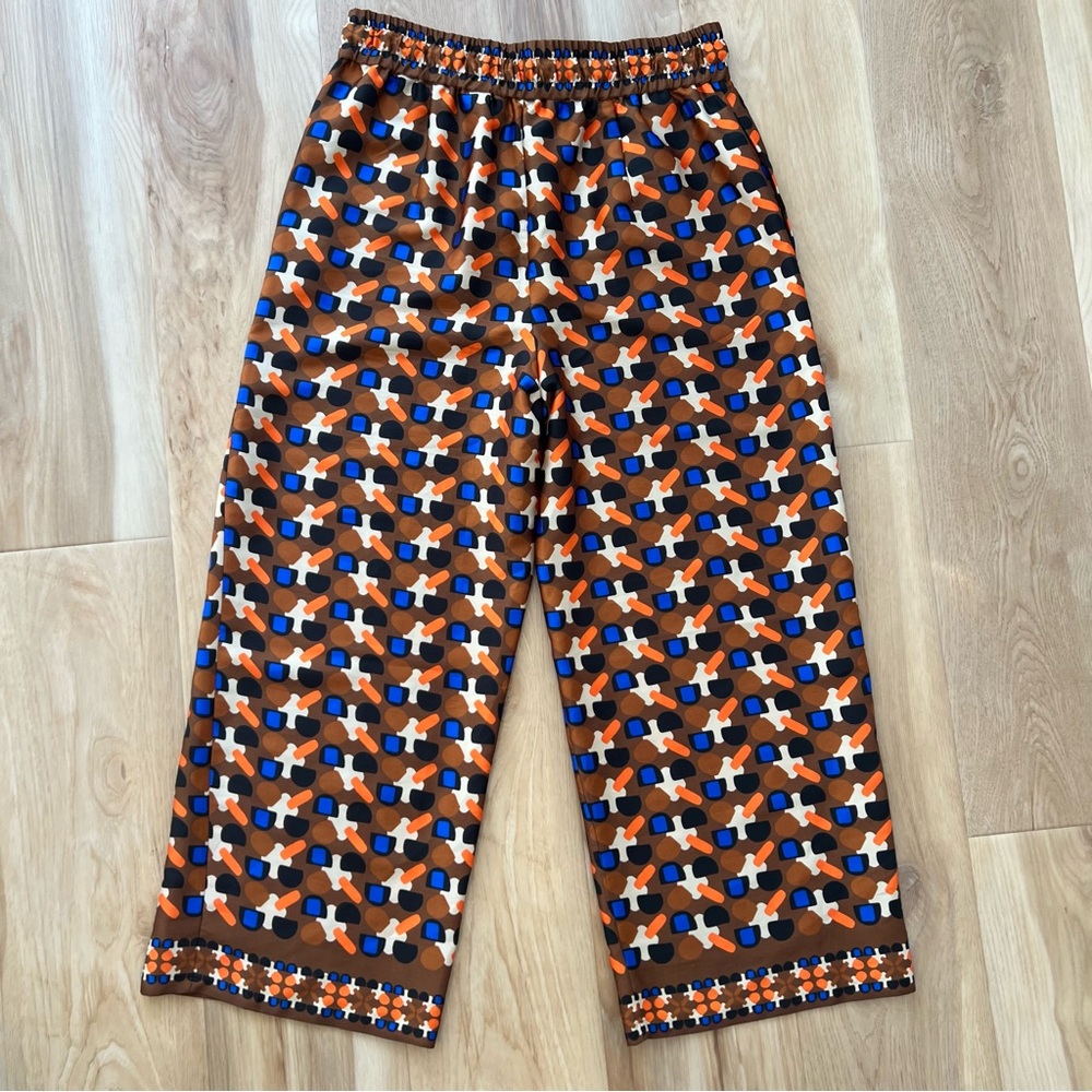 Zara Brown/Orange Geometric Wide Leg Pants Size Medium - Picture 4 of 13